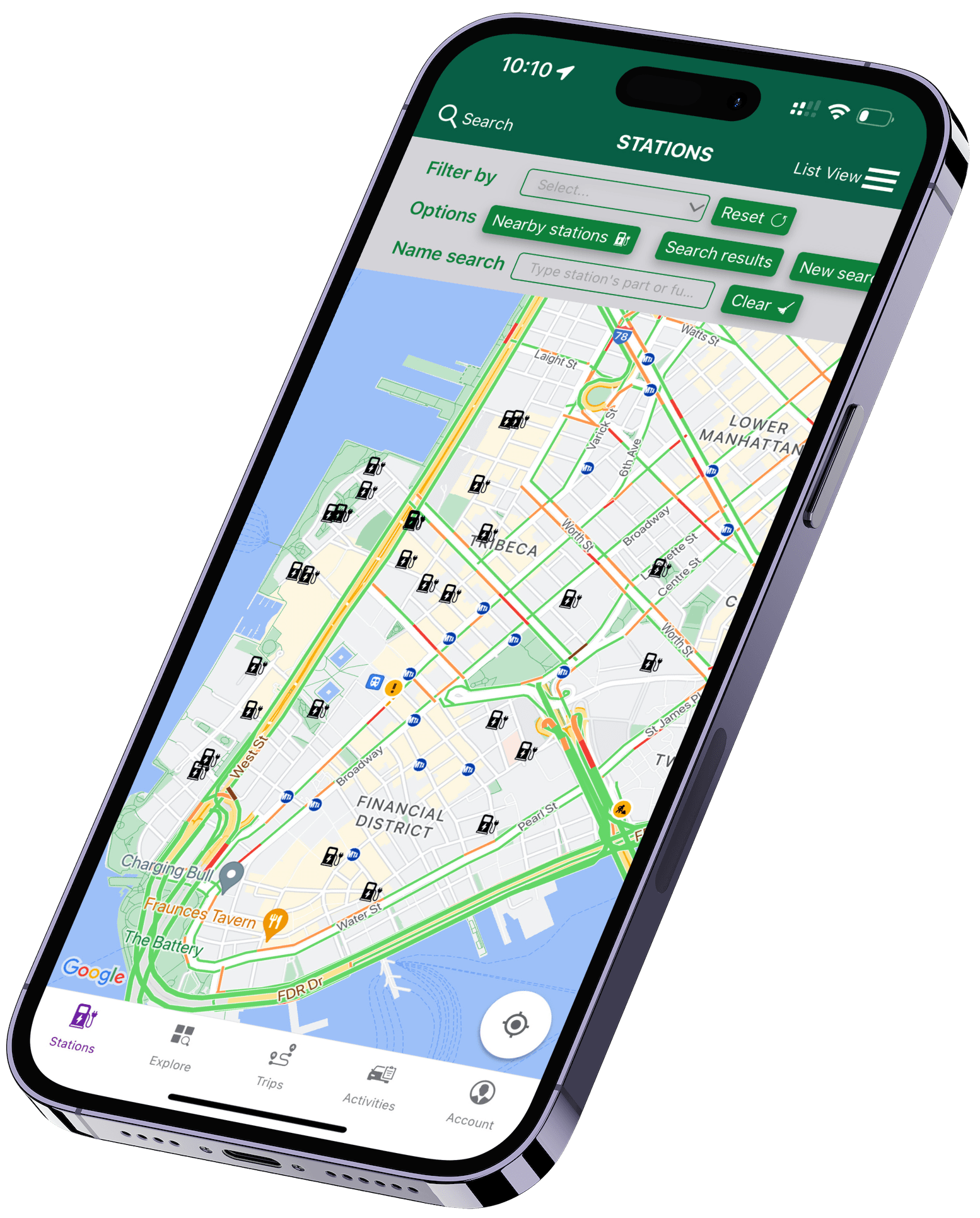 Station Locate app showing map view